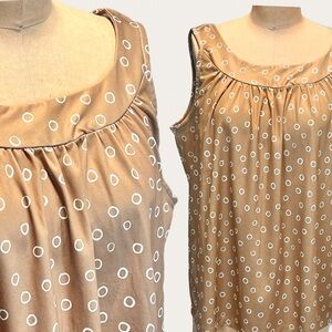 VINTAGE 70s 80s silky polyester‎ tank top polka dot circles sleeveless neutral